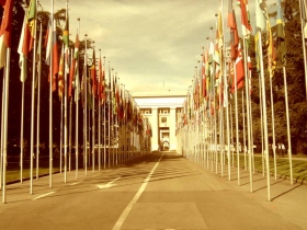 Het hoofdkwartier van de Verenigde Naties in Genève, Zwitserland